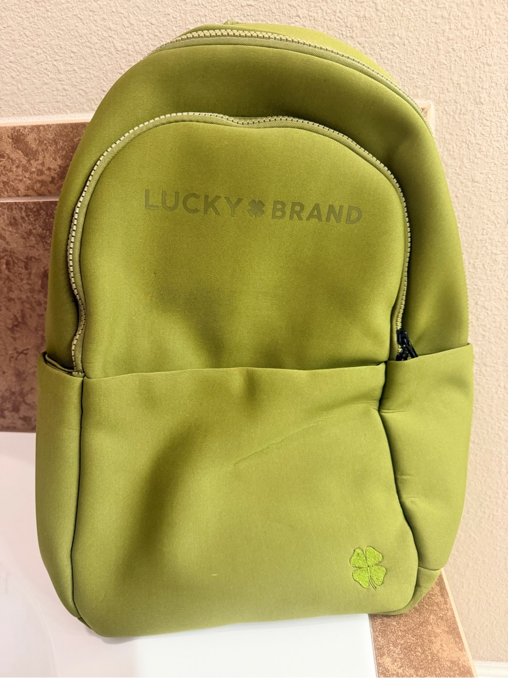 Lucky Brand Olive Green Backpack with Clover Logo